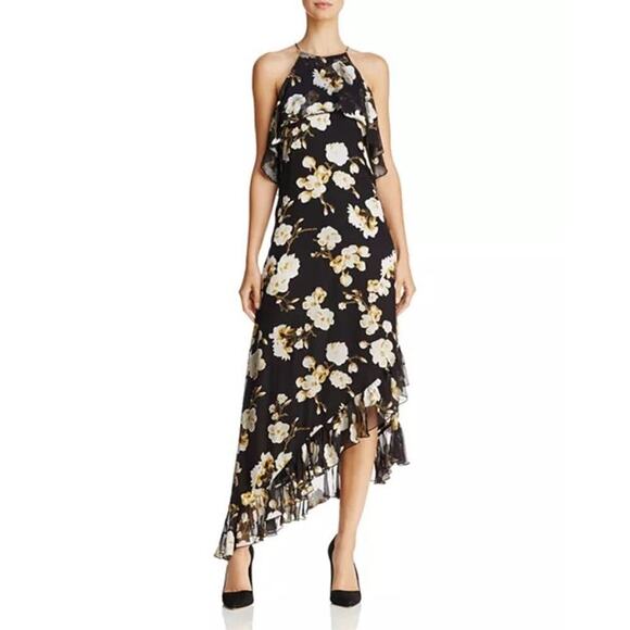 Alice and Olivia Fabiola Asymmetric Floral Dress Silk Blend Size 4 - Picture 1 of 10